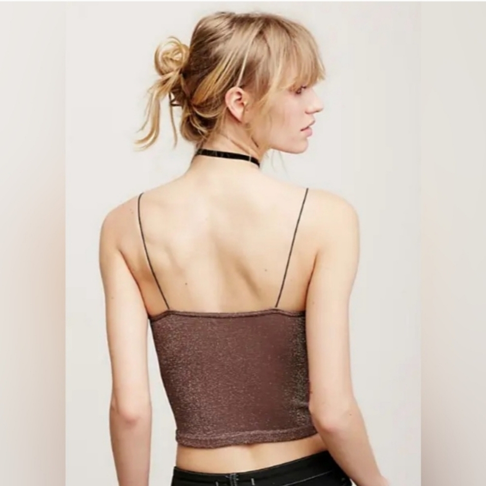Free People Intimately Skinny Strap Brami Lurex Crop Top In Mink•XS/S•NW… - Picture 5 of 11